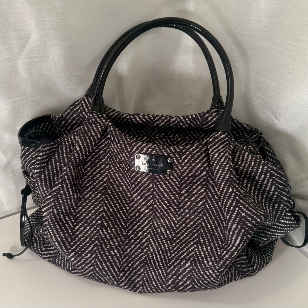 Kate Spade Stevie BlackWhite Baby Bag Travel Bag Changing Pad Purple Breast Pads